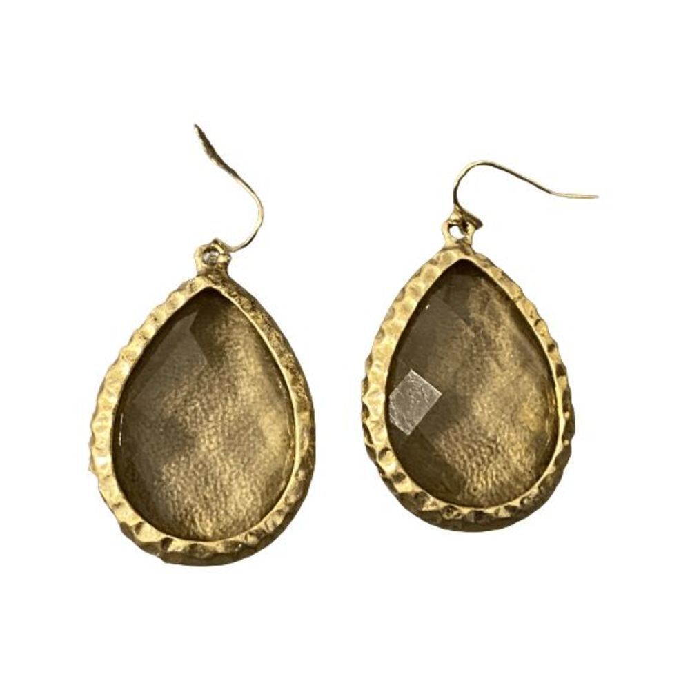 Chunky Dangly Gold Tone Yellow Rhinestone Teardrop Earrings